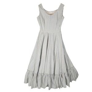 Vintage 50s 60s Maxi Dress Small Blue Floral Ruffle Hem Sleeveless Squaw Patio